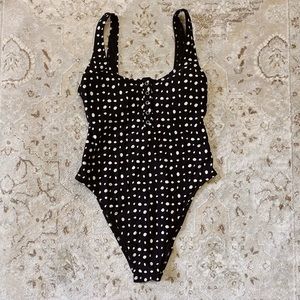 Aerie Black one piece with white polka dots